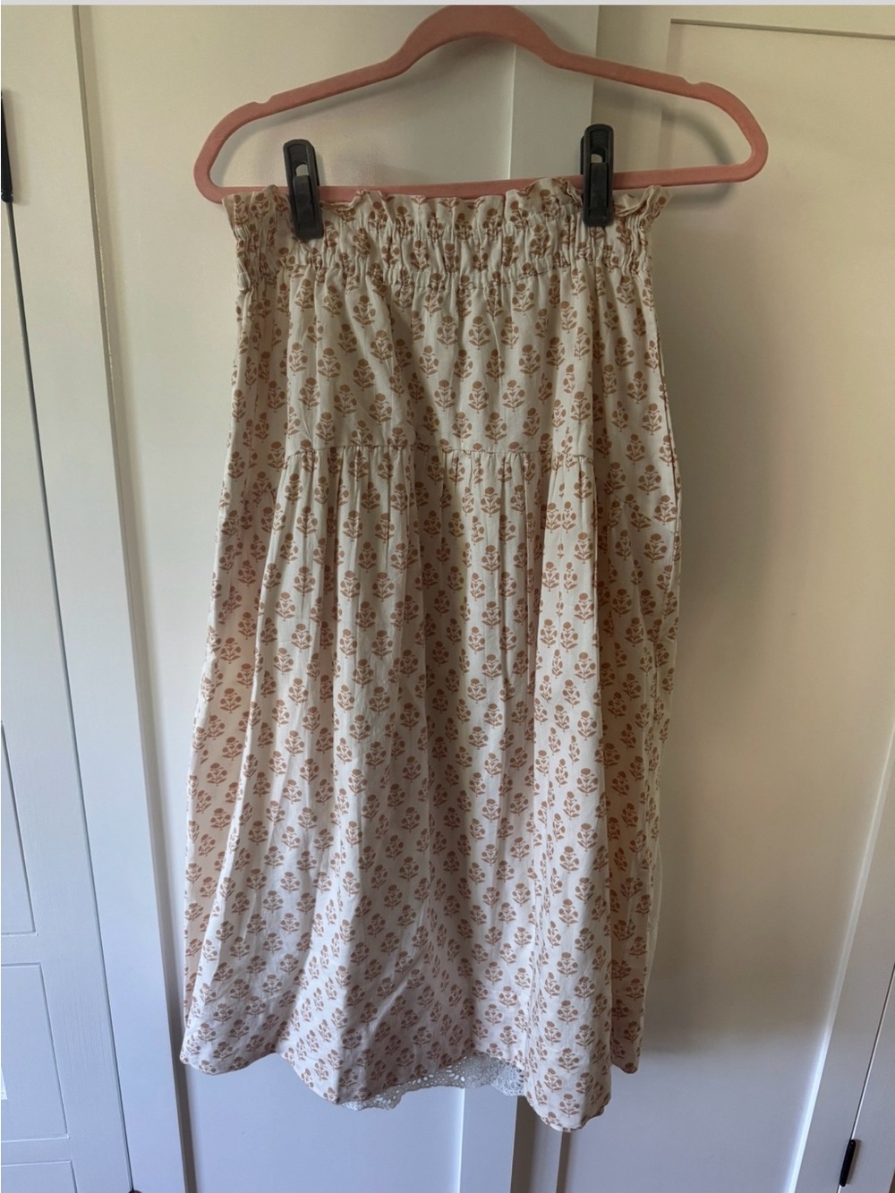 Soft Tan + Cream Hand Block Printed Louis Skirt - Marea